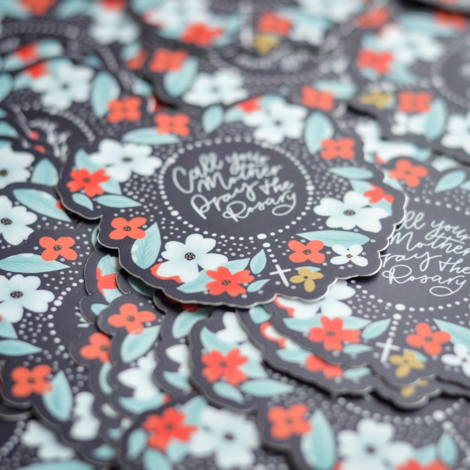 Floral Call Your Mother Pray the Rosary Catholic Sticker