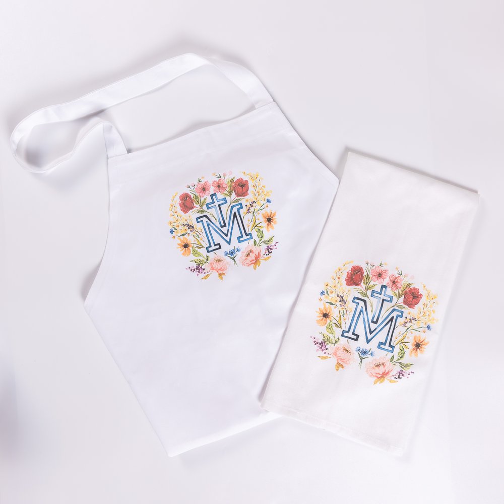 Watercolor Marian Cross Apron & Dish Towel Gift Set