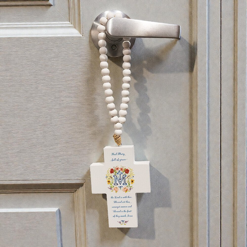Floral Marian Hail Mary Hanging Cross