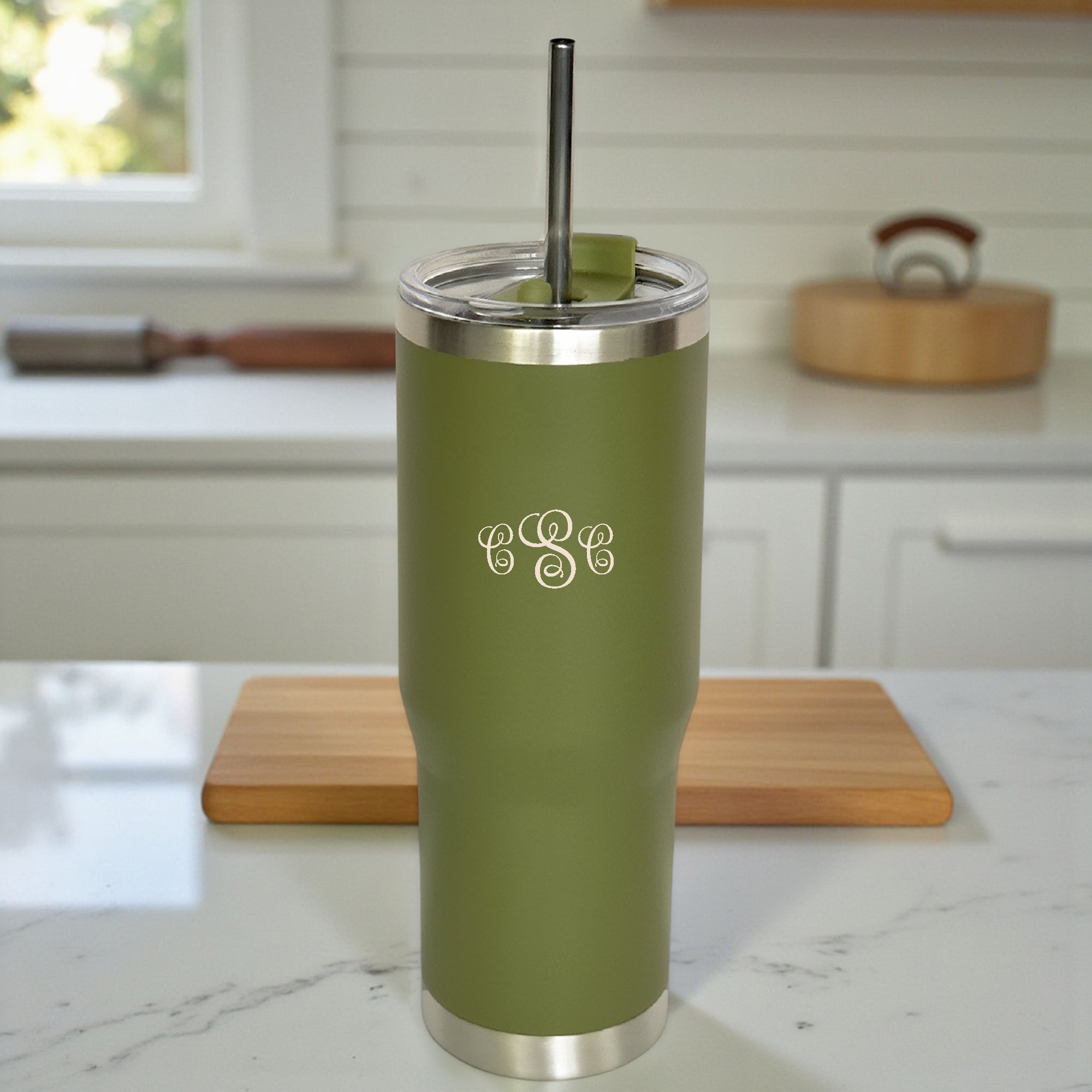 Green Our Lady of Guadalupe Stainless Steel Tumbler with Straw