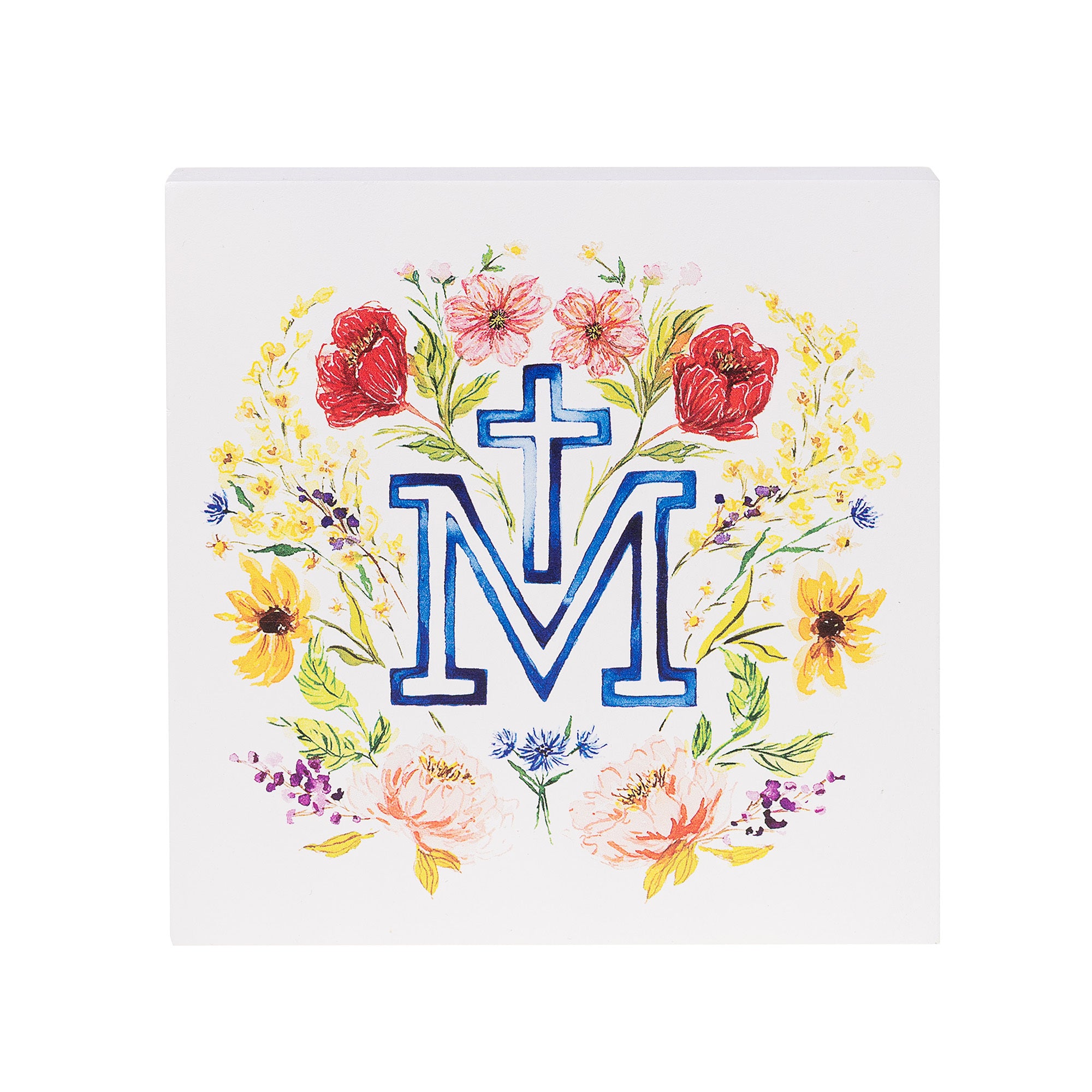 Floral Marian Cross Block Sign