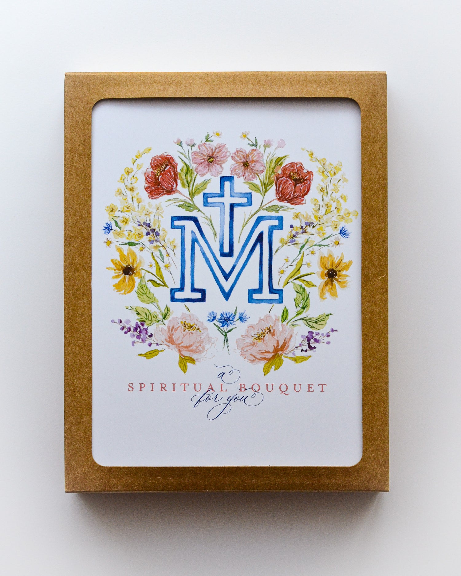 Floral Marian Cross Spiritual Bouquet Greeting Card