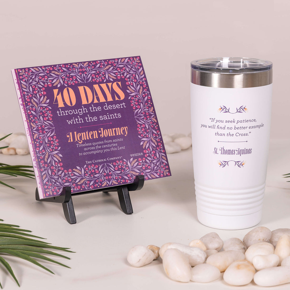 Daily Saints of Lent Inspirational Cards &amp; Easel &amp; If You Seek Patience Tumbler Gift Set