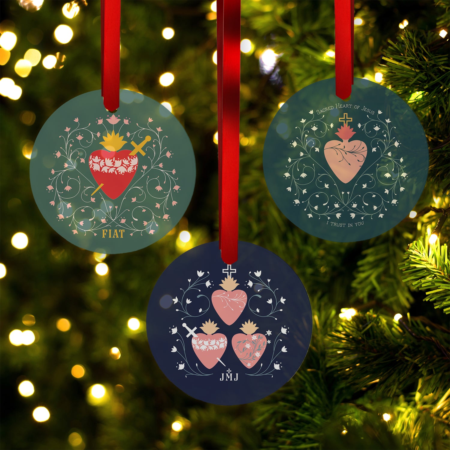 Three Hearts Ornament Set