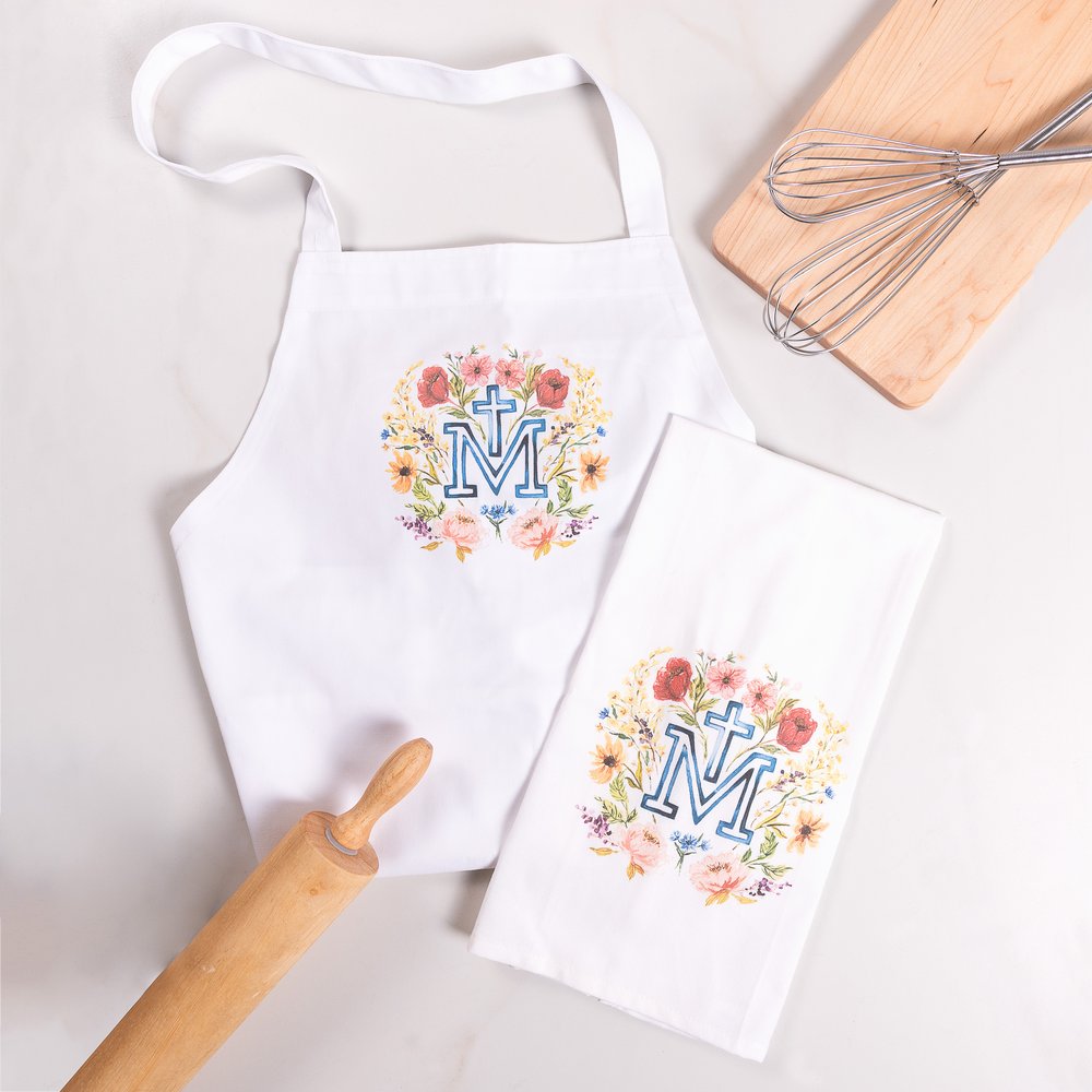 Watercolor Marian Cross Apron &amp; Dish Towel Gift Set
