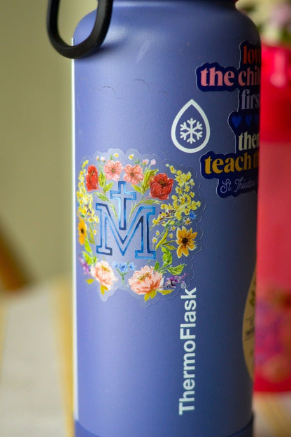 Floral Marian Cross Catholic Sticker