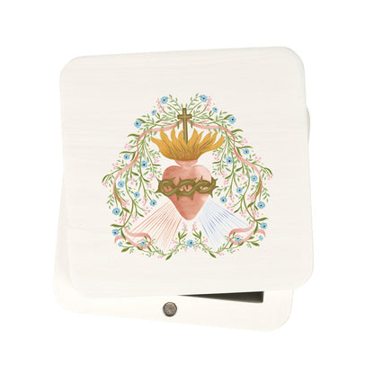 Floral Divine Mercy Sacred Heart Rosary Keepsake Box
