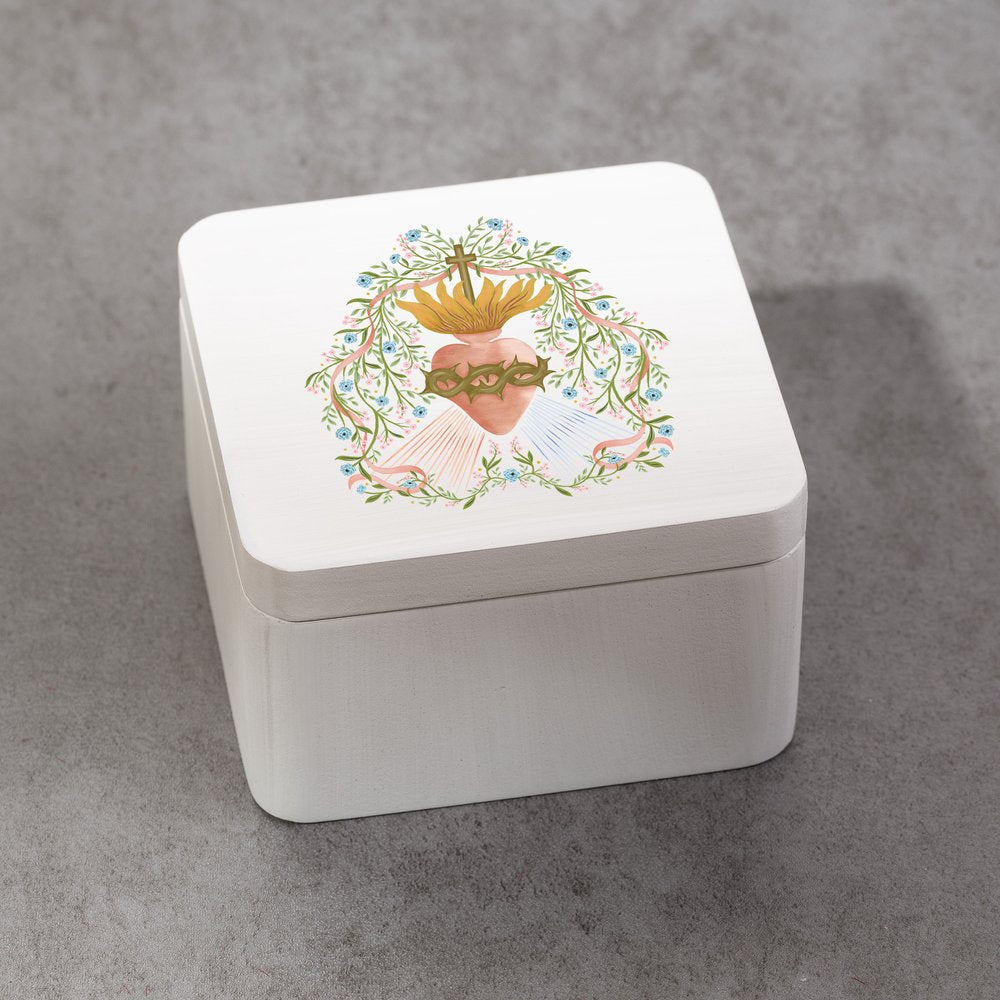 Floral Divine Mercy Sacred Heart Rosary Keepsake Box
