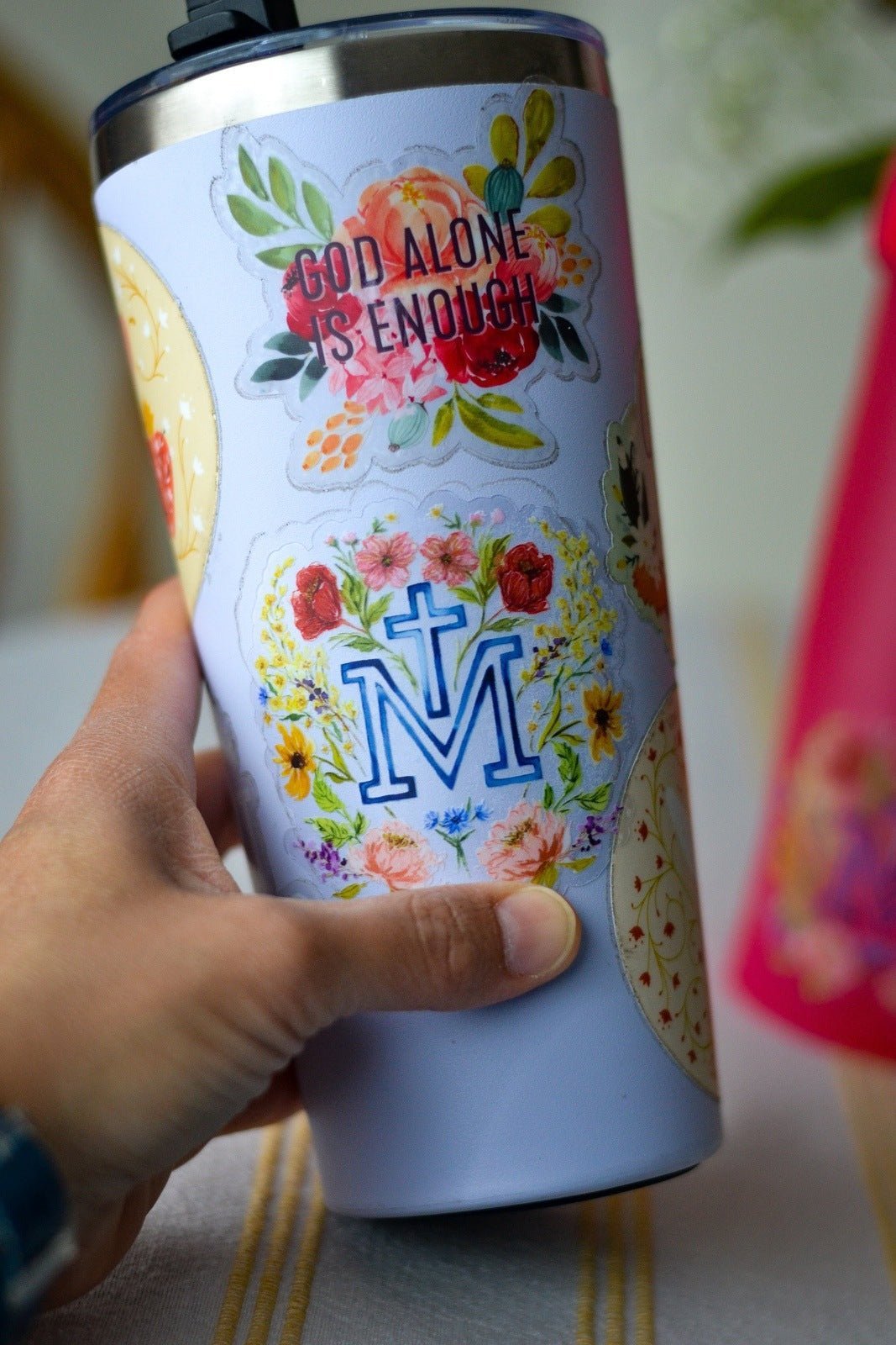 Floral Marian Cross Catholic Sticker