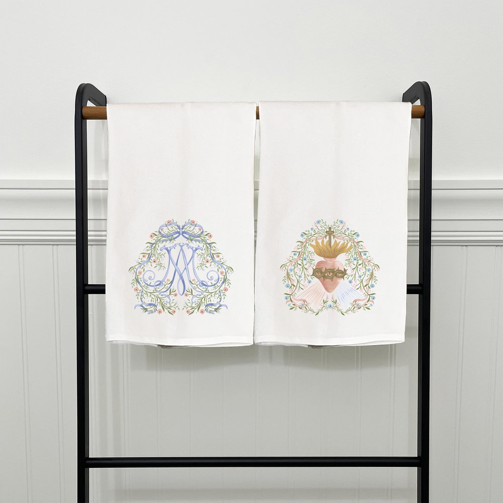 Auspice Maria &amp; Divine Mercy Devotional Dishtowel Set