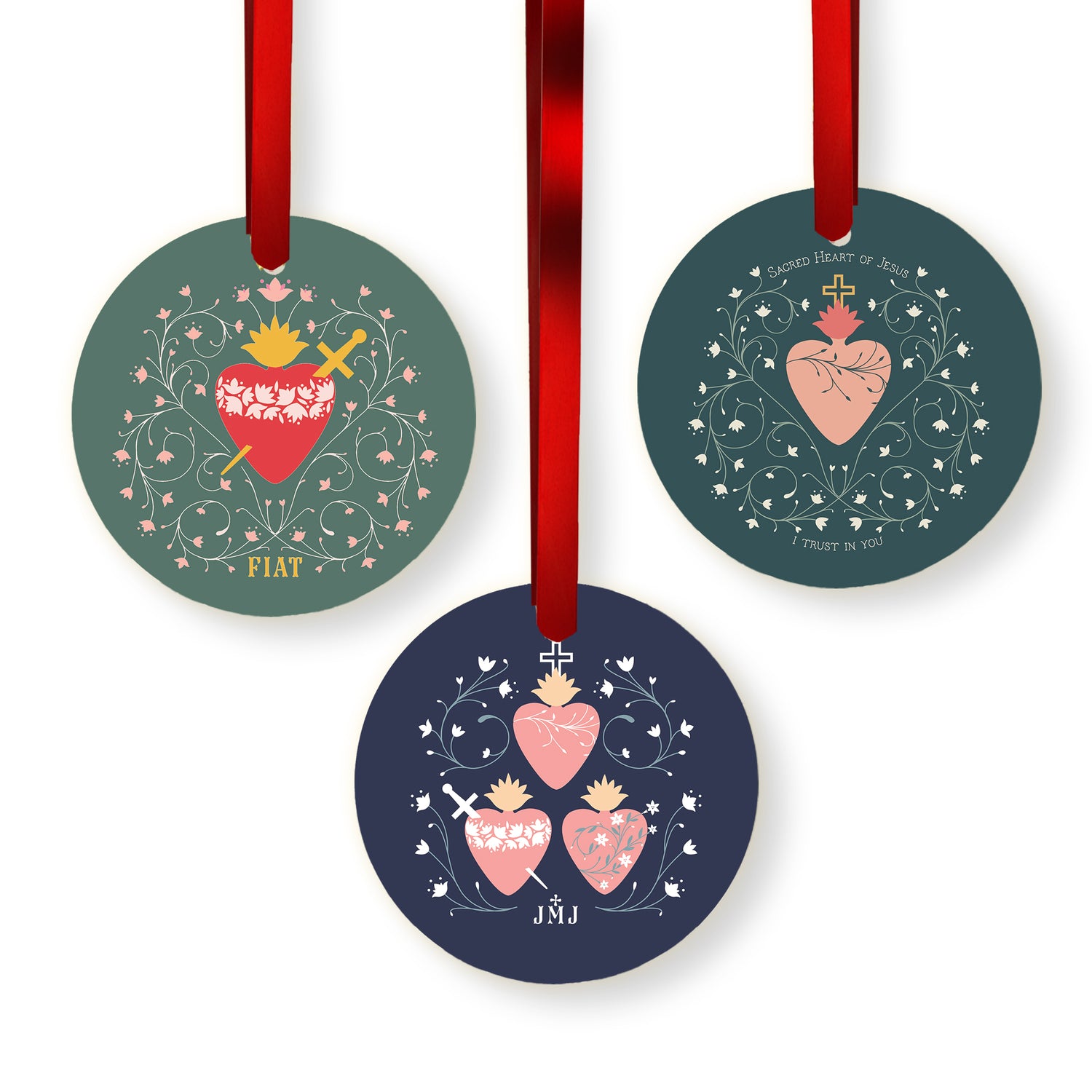Three Hearts Ornament Set