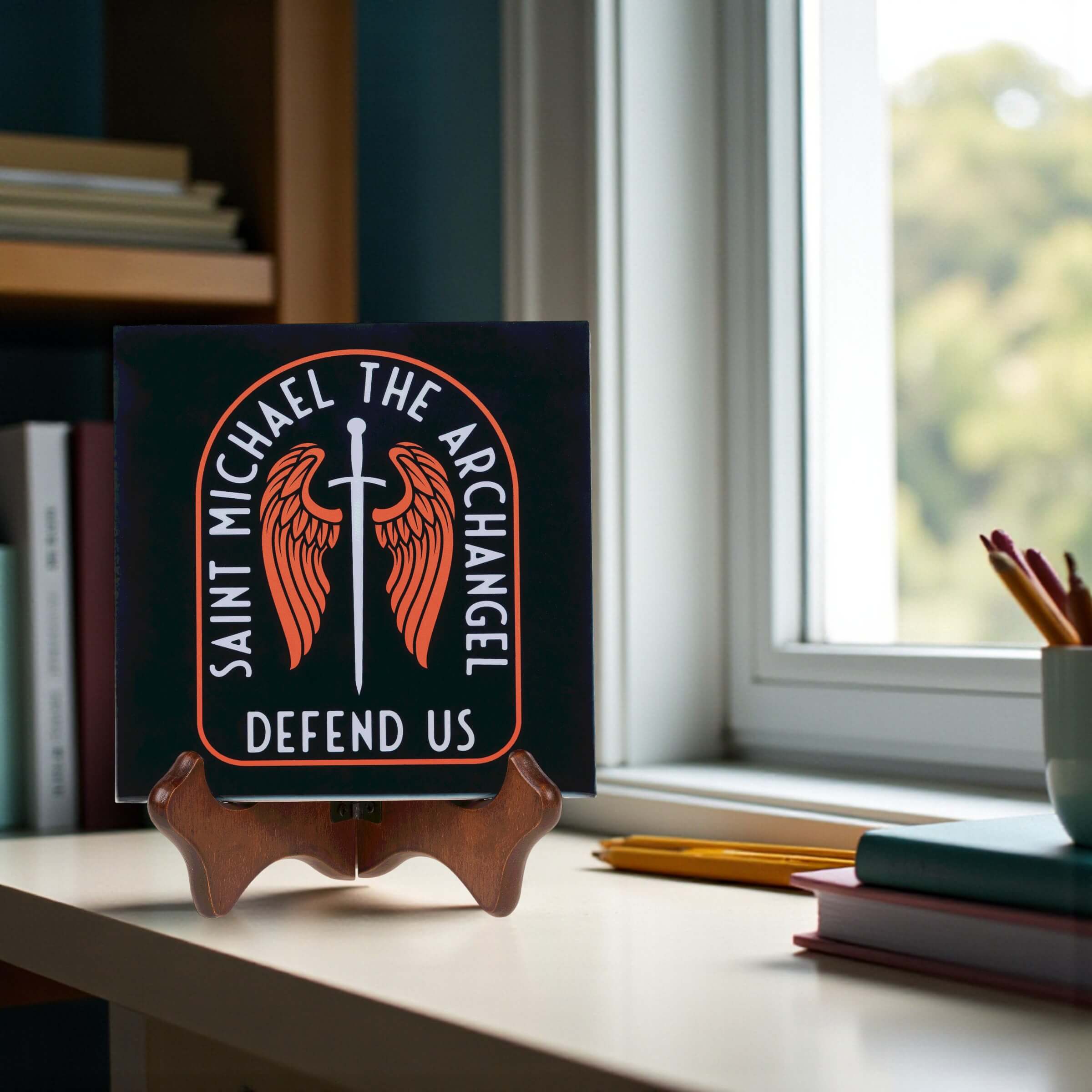 St. Michael Sword &amp; Shield Ceramic Tile