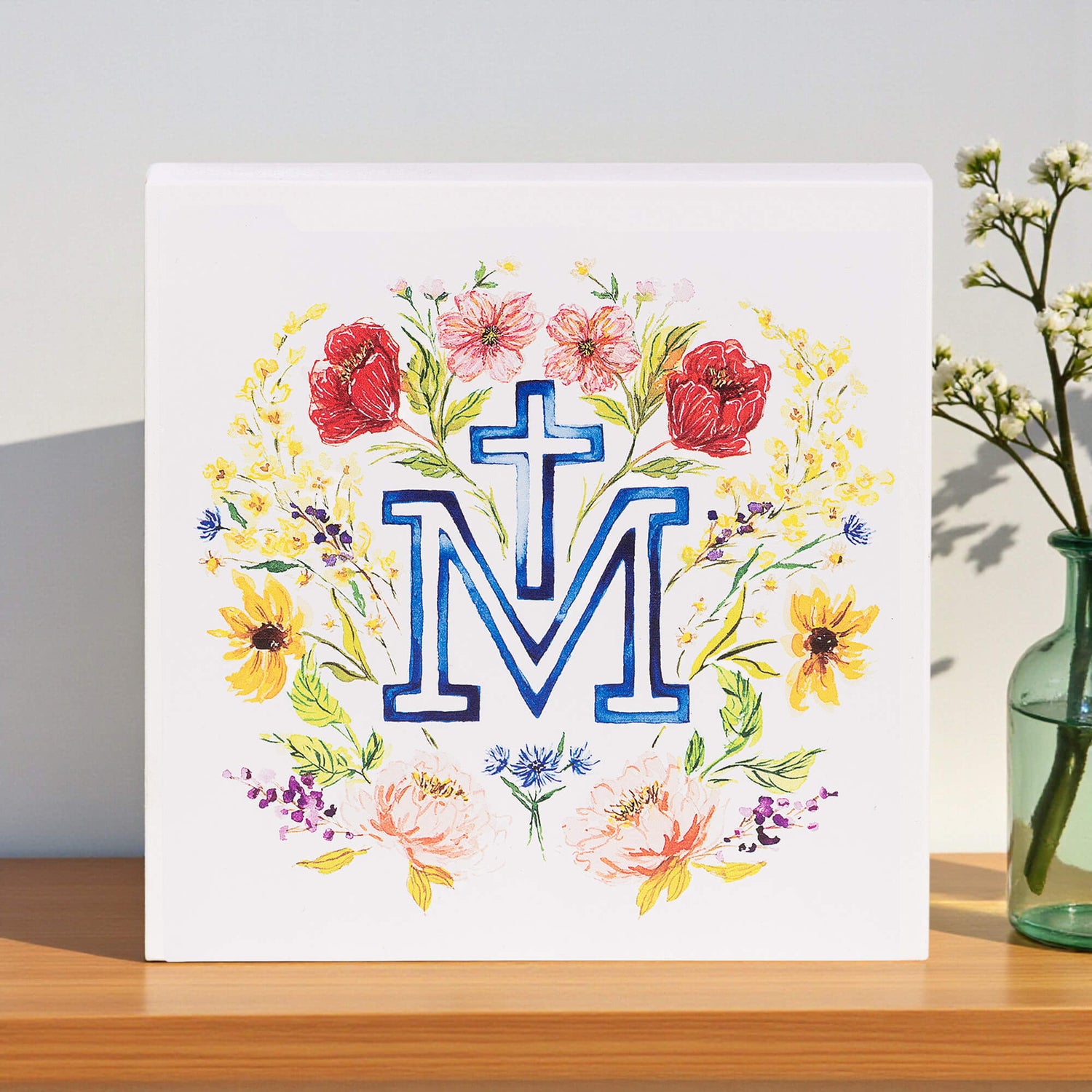 Floral Marian Cross Block Sign