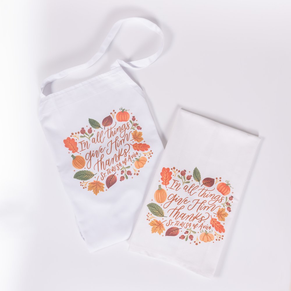 St. Teresa of Avila Give Him Thanks Apron &amp; Dish Towel Gift Set