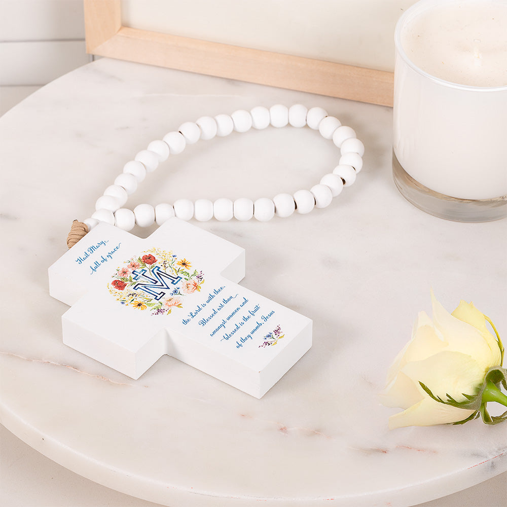 Floral Marian Hail Mary Hanging Cross