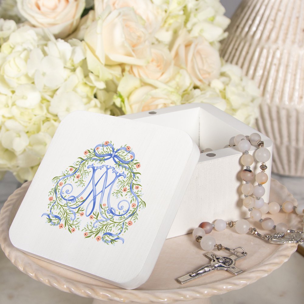 Floral Auspice Maria Rosary Keepsake Box