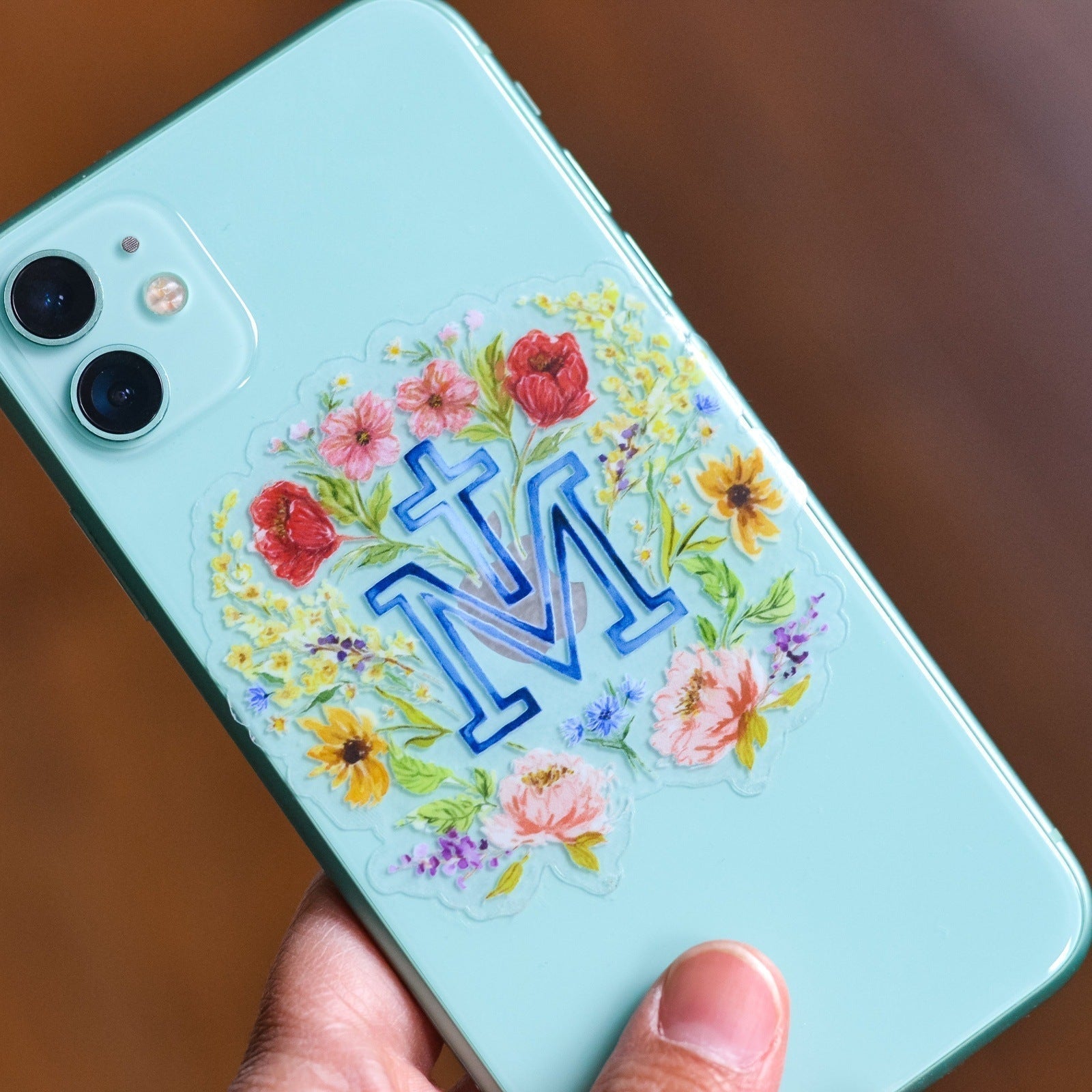 Floral Marian Cross Catholic Sticker