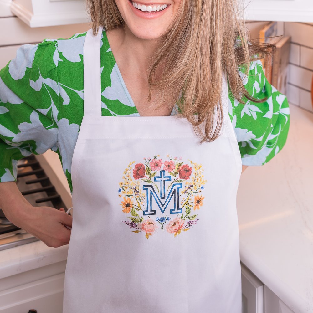 Watercolor Marian Cross Apron &amp; Dish Towel Gift Set