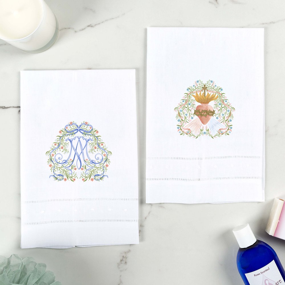 Auspice Maria &amp; Divine Mercy Devotional Guest Towel Set
