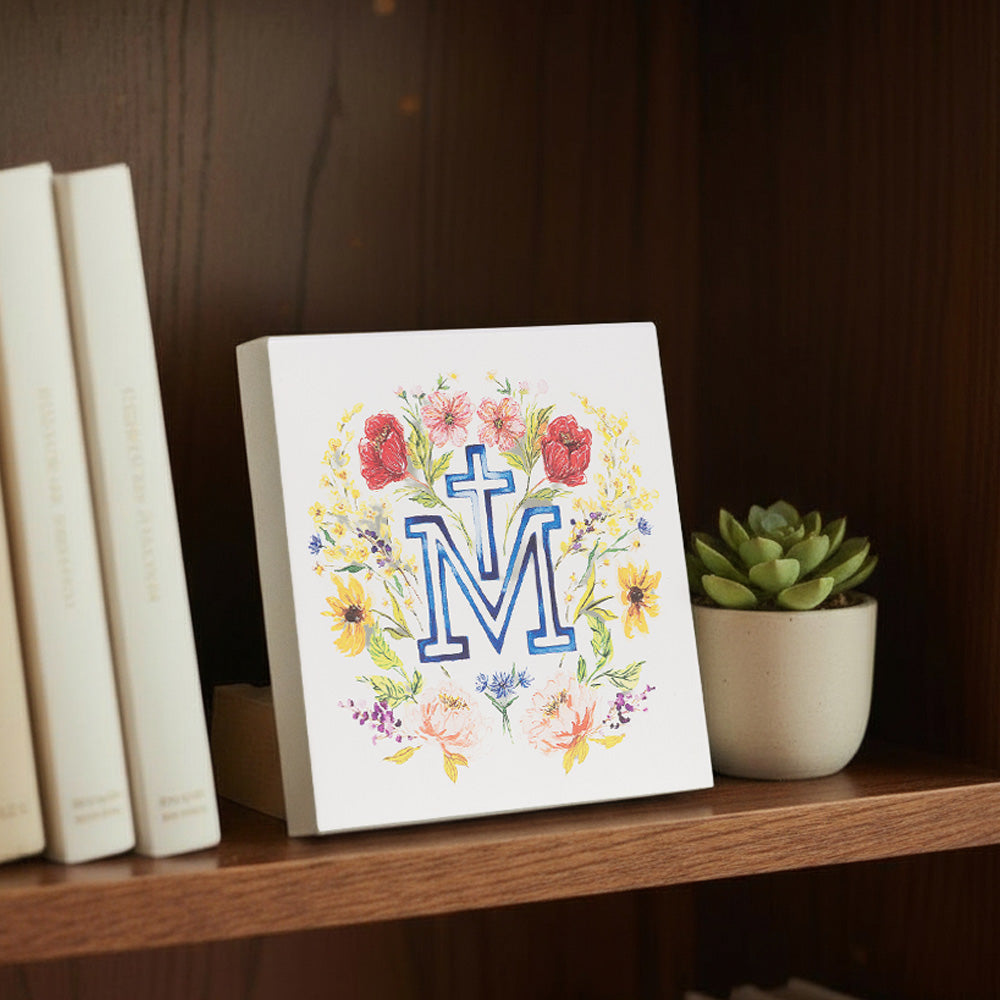 Floral Marian Cross Block Sign