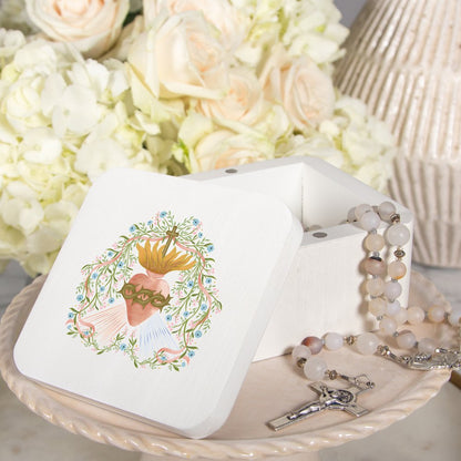 Floral Divine Mercy Sacred Heart Rosary Keepsake Box