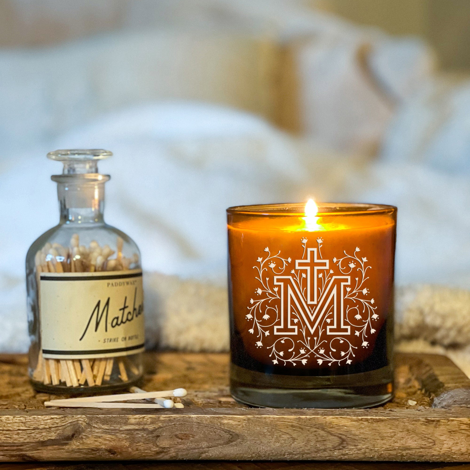 Floral Marian Cross Candle