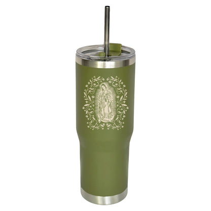 Green Our Lady of Guadalupe Stainless Steel Tumbler with Straw