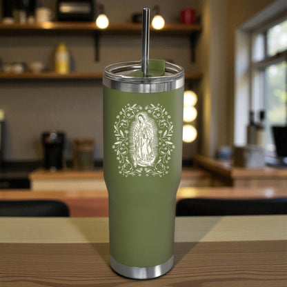 Green Our Lady of Guadalupe Stainless Steel Tumbler with Straw